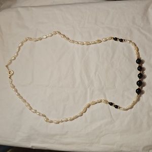 Vintage Freshwater Pearls Onyx & 14k Gold Necklace